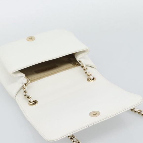 CHANEL Matelasse Chain Shoulder Bag Lamb Skin 2way White Gold CC Auth 193425SAM