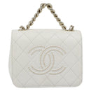 CHANEL Matelasse Chain Shoulder Bag Lamb Skin 2way White Gold CC Auth 193425SAM-13