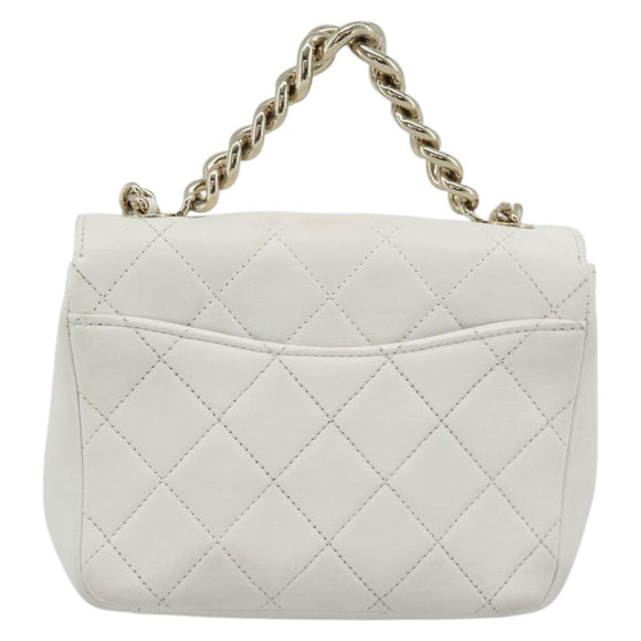 CHANEL Matelasse Chain Shoulder Bag Lamb Skin 2way White Gold CC Auth 193425SAM