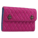 Chrome Hearts Wave 4 3-Snap Quilted Long Wallet Leather Pink Auth 193426SM-1