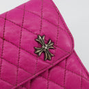 Chrome Hearts Wave 4 3-Snap Quilted Long Wallet Leather Pink Auth 193426SM-13