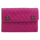 Chrome Hearts Wave 4 3-Snap Quilted Long Wallet Leather Pink Auth 193426SM-2