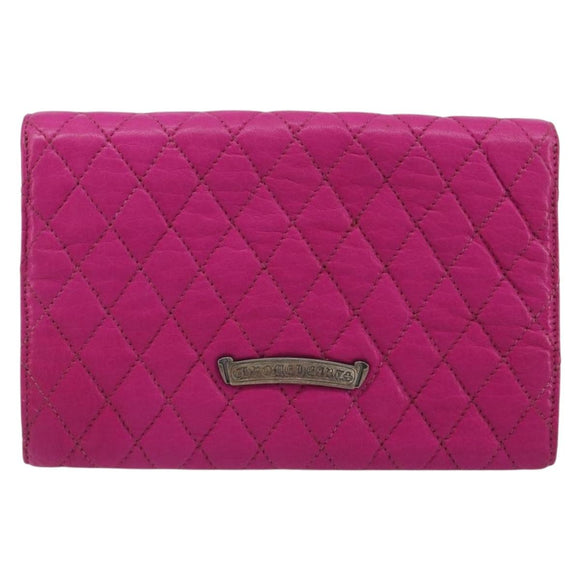 Chrome Hearts Wave 4 3-Snap Quilted Long Wallet Leather Pink Auth 193426SM