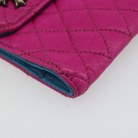 Chrome Hearts Wave 4 3-Snap Quilted Long Wallet Leather Pink Auth 193426SM