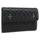Chrome Hearts Wave4 3-Snap Quilted Long Wallet Leather Black Auth 193427SM-1