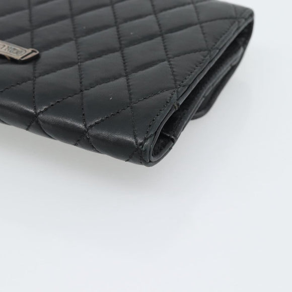 Chrome Hearts Wave4 3-Snap Quilted Long Wallet Leather Black Auth 193427SM