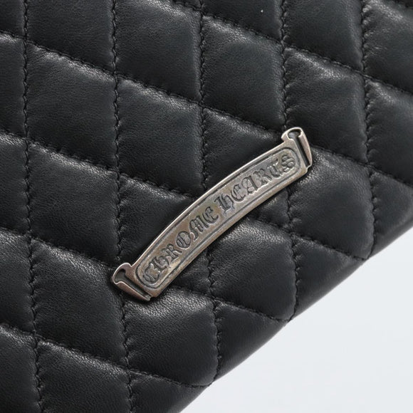 Chrome Hearts Wave4 3-Snap Quilted Long Wallet Leather Black Auth 193427SM