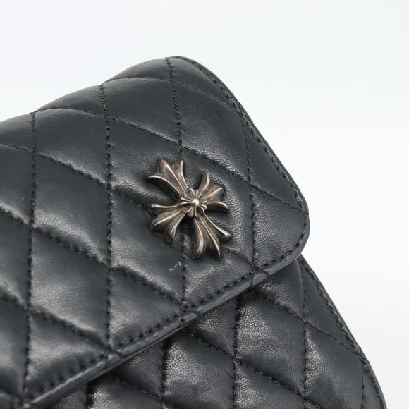 Chrome Hearts Wave4 3-Snap Quilted Long Wallet Leather Black Auth 193427SM