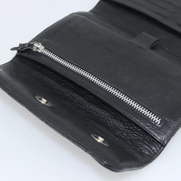 Chrome Hearts Wave4 3-Snap Quilted Long Wallet Leather Black Auth 193427SM