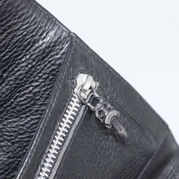 Chrome Hearts Wave4 3-Snap Quilted Long Wallet Leather Black Auth 193427SM