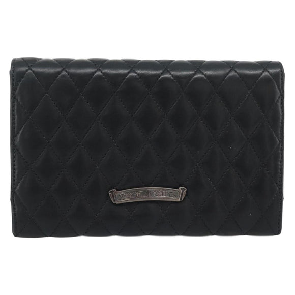 Chrome Hearts Wave4 3-Snap Quilted Long Wallet Leather Black Auth 193427SM