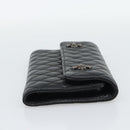 Chrome Hearts Wave4 3-Snap Quilted Long Wallet Leather Black Auth 193427SM-4