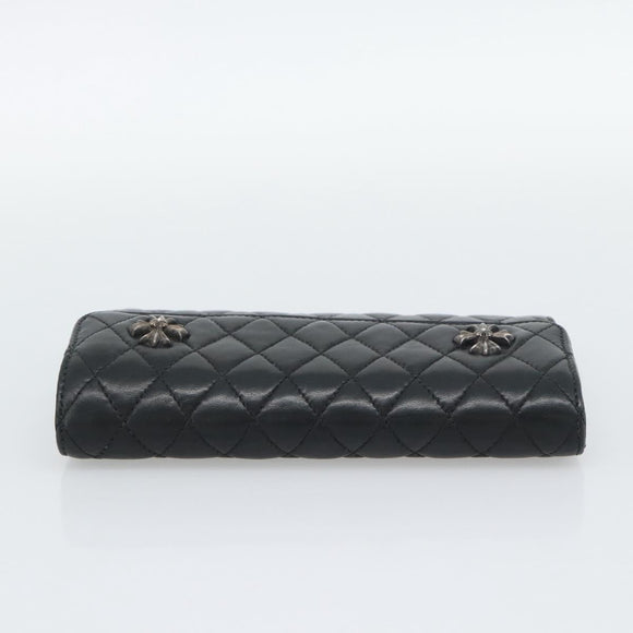 Chrome Hearts Wave4 3-Snap Quilted Long Wallet Leather Black Auth 193427SM