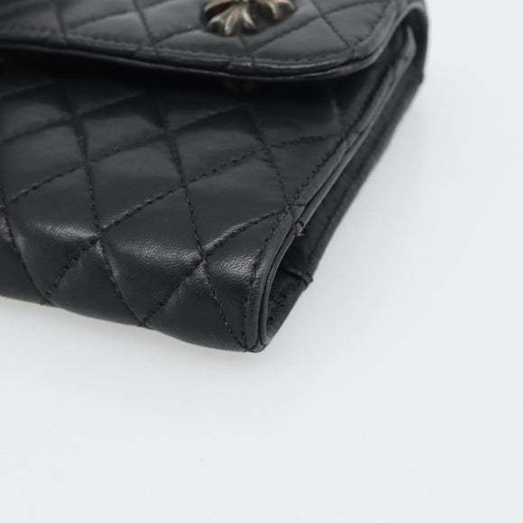 Chrome Hearts Wave4 3-Snap Quilted Long Wallet Leather Black Auth 193427SM