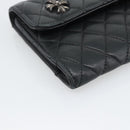 Chrome Hearts Wave4 3-Snap Quilted Long Wallet Leather Black Auth 193427SM-14
