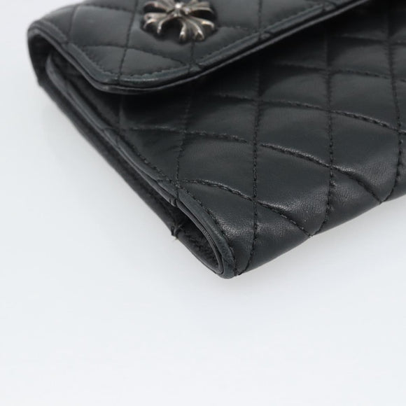 Chrome Hearts Wave4 3-Snap Quilted Long Wallet Leather Black Auth 193427SM