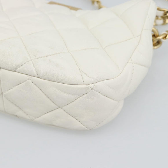 CHANEL Matelasse Chain Shoulder Bag Lamb Skin 2way White Gold CC Auth 193428SAM