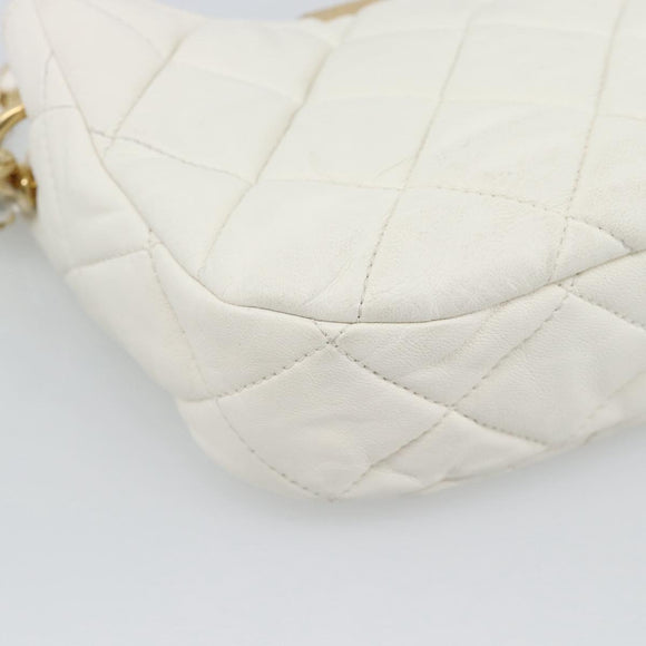 CHANEL Matelasse Chain Shoulder Bag Lamb Skin 2way White Gold CC Auth 193428SAM