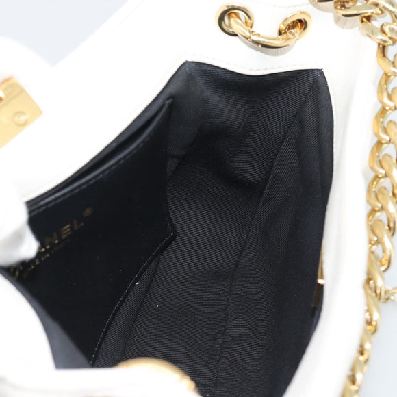 CHANEL Matelasse Chain Shoulder Bag Lamb Skin 2way White Gold CC Auth 193428SAM