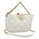 CHANEL Matelasse Chain Shoulder Bag Lamb Skin 2way White Gold CC Auth 193428SAM-1