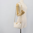 CHANEL Matelasse Chain Shoulder Bag Lamb Skin 2way White Gold CC Auth 193428SAM-22