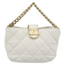 CHANEL Matelasse Chain Shoulder Bag Lamb Skin 2way White Gold CC Auth 193428SAM-13