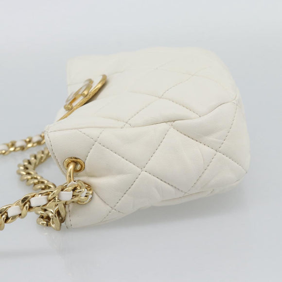 CHANEL Matelasse Chain Shoulder Bag Lamb Skin 2way White Gold CC Auth 193428SAM