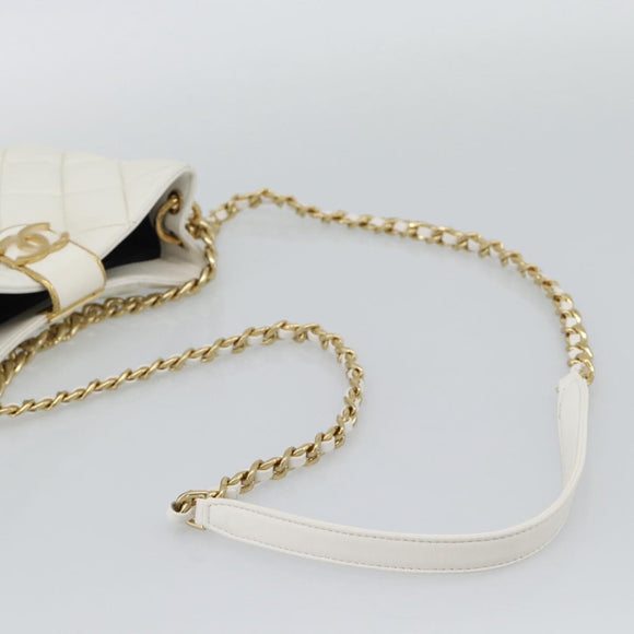 CHANEL Matelasse Chain Shoulder Bag Lamb Skin 2way White Gold CC Auth 193428SAM