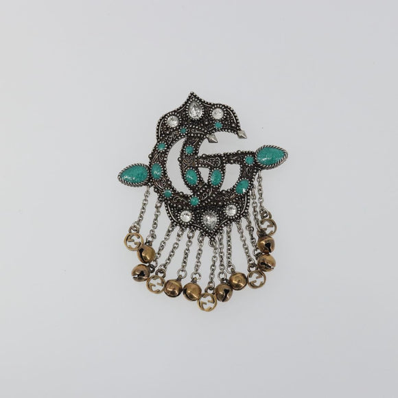 GUCCI GG Marmont Turquoise Brooch metal Silver Auth 193434M