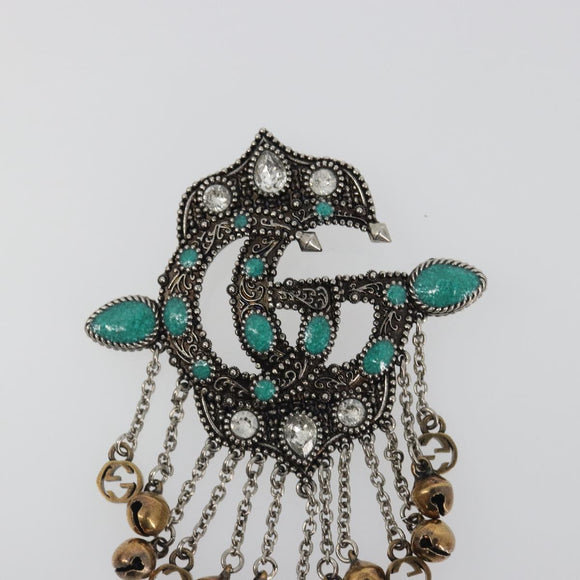 GUCCI GG Marmont Turquoise Brooch metal Silver Auth 193434M