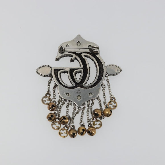 GUCCI GG Marmont Turquoise Brooch metal Silver Auth 193434M
