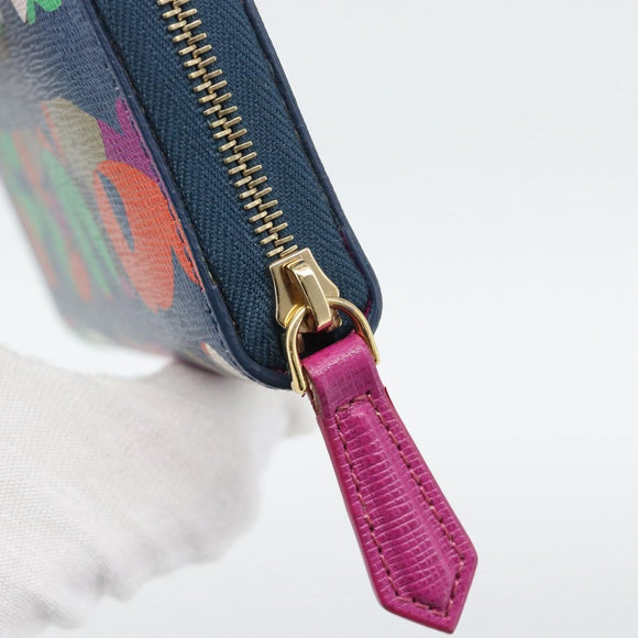 FENDI Coin Purse Leather Navy Gold Auth 193435V