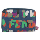 FENDI Coin Purse Leather Navy Gold Auth 193435V-2