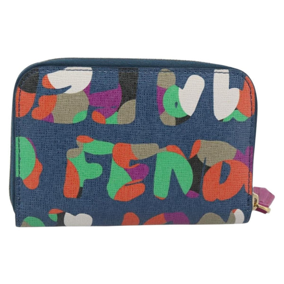 FENDI Coin Purse Leather Navy Gold Auth 193435V