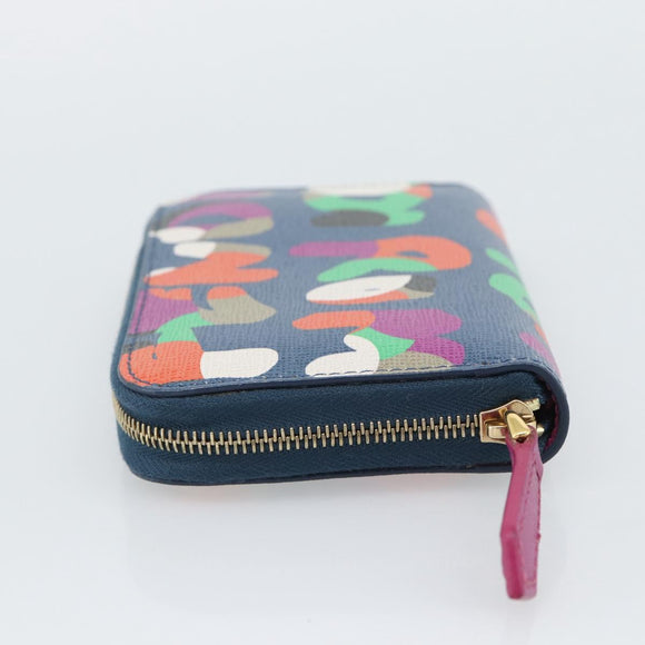 FENDI Coin Purse Leather Navy Gold Auth 193435V