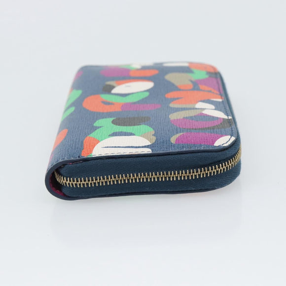 FENDI Coin Purse Leather Navy Gold Auth 193435V