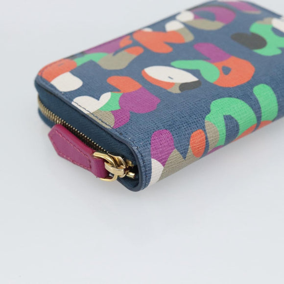 FENDI Coin Purse Leather Navy Gold Auth 193435V