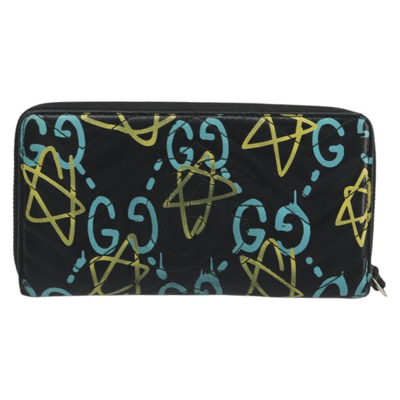 GUCCI GG Marmont Ghost Long Wallet Leather Black Gold 448087 Auth 193436A