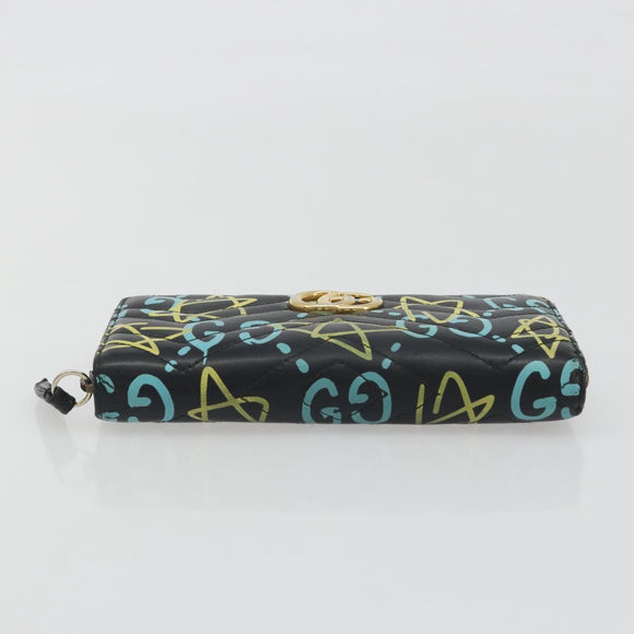 GUCCI GG Marmont Ghost Long Wallet Leather Black Gold 448087 Auth 193436A