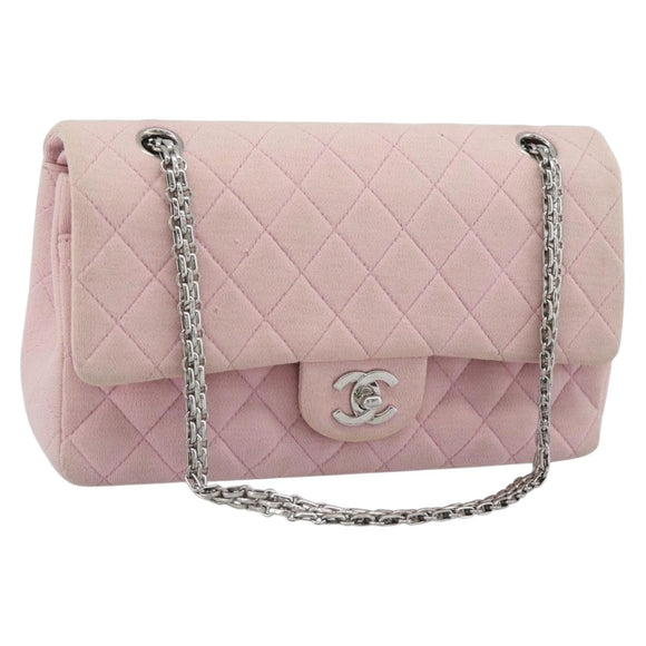 CHANEL Matelasse 25 Chain Shoulder Bag cotton Pink Silver CC Auth 193441
