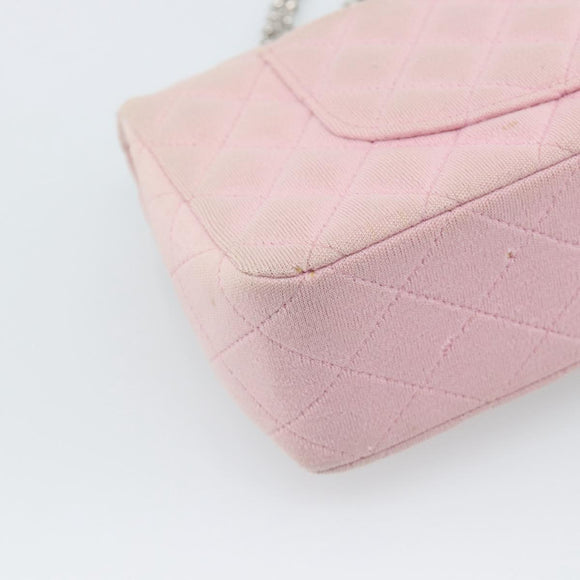 CHANEL Matelasse 25 Chain Shoulder Bag cotton Pink Silver CC Auth 193441
