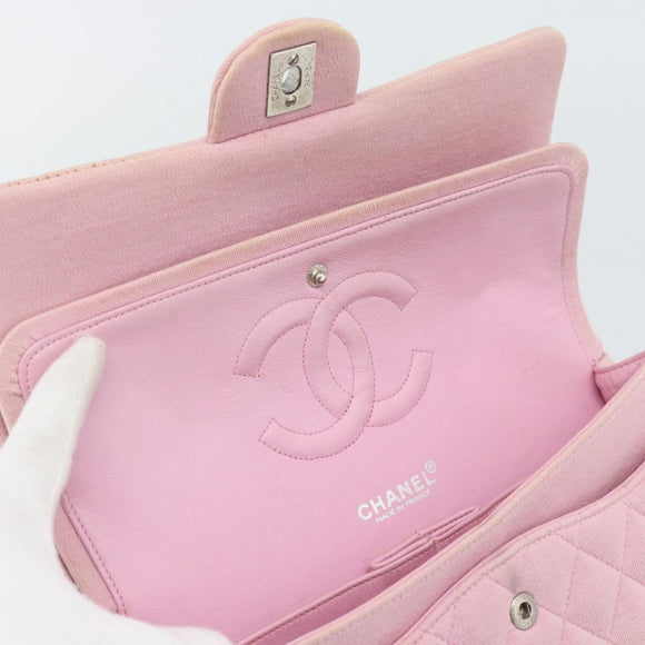 CHANEL Matelasse 25 Chain Shoulder Bag cotton Pink Silver CC Auth 193441