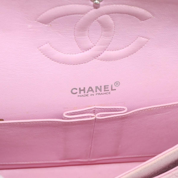 CHANEL Matelasse 25 Chain Shoulder Bag cotton Pink Silver CC Auth 193441