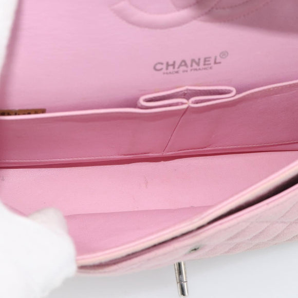 CHANEL Matelasse 25 Chain Shoulder Bag cotton Pink Silver CC Auth 193441