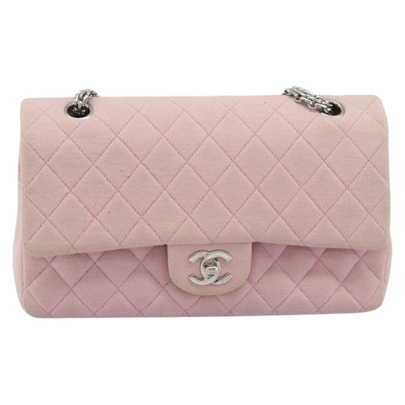CHANEL Matelasse 25 Chain Shoulder Bag cotton Pink Silver CC Auth 193441