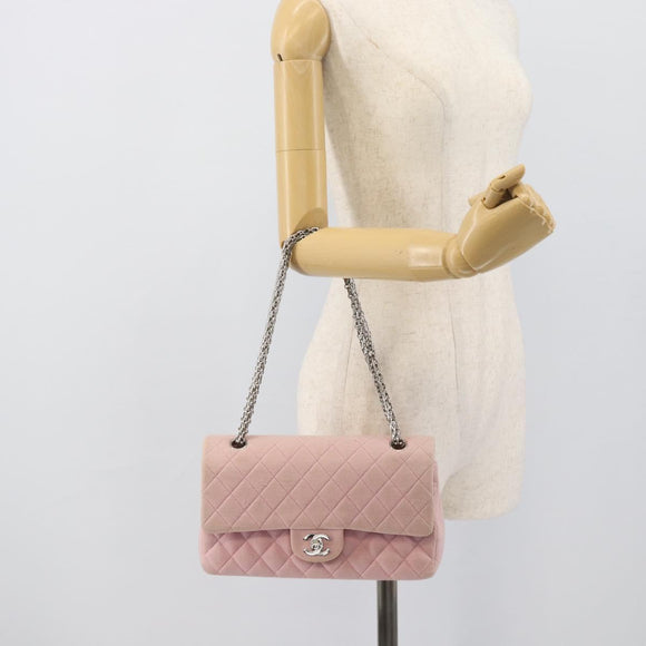 CHANEL Matelasse 25 Chain Shoulder Bag cotton Pink Silver CC Auth 193441