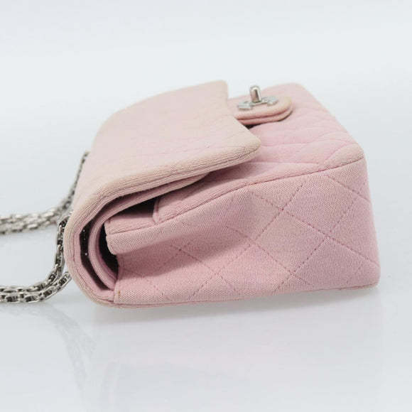 CHANEL Matelasse 25 Chain Shoulder Bag cotton Pink Silver CC Auth 193441