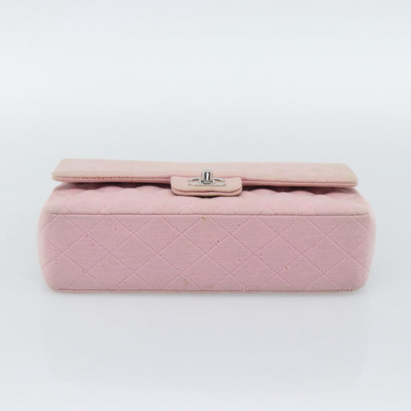 CHANEL Matelasse 25 Chain Shoulder Bag cotton Pink Silver CC Auth 193441