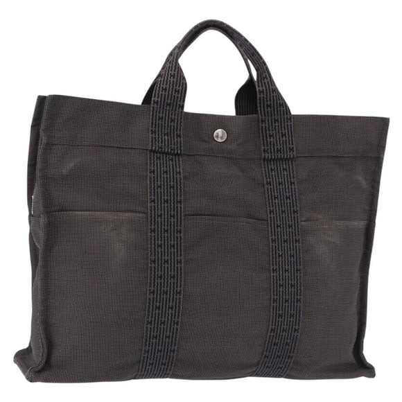 HERMES Her LineMM Hand Bag Canvas Gray Silver Auth 193484