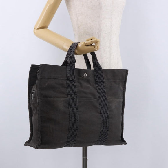 HERMES Her LineMM Hand Bag Canvas Gray Silver Auth 193484